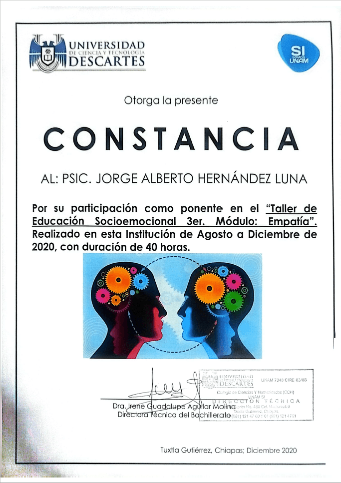 Certificación: Constancia — Taller de Educación Socioemocional 3er. Módulo: Empatía